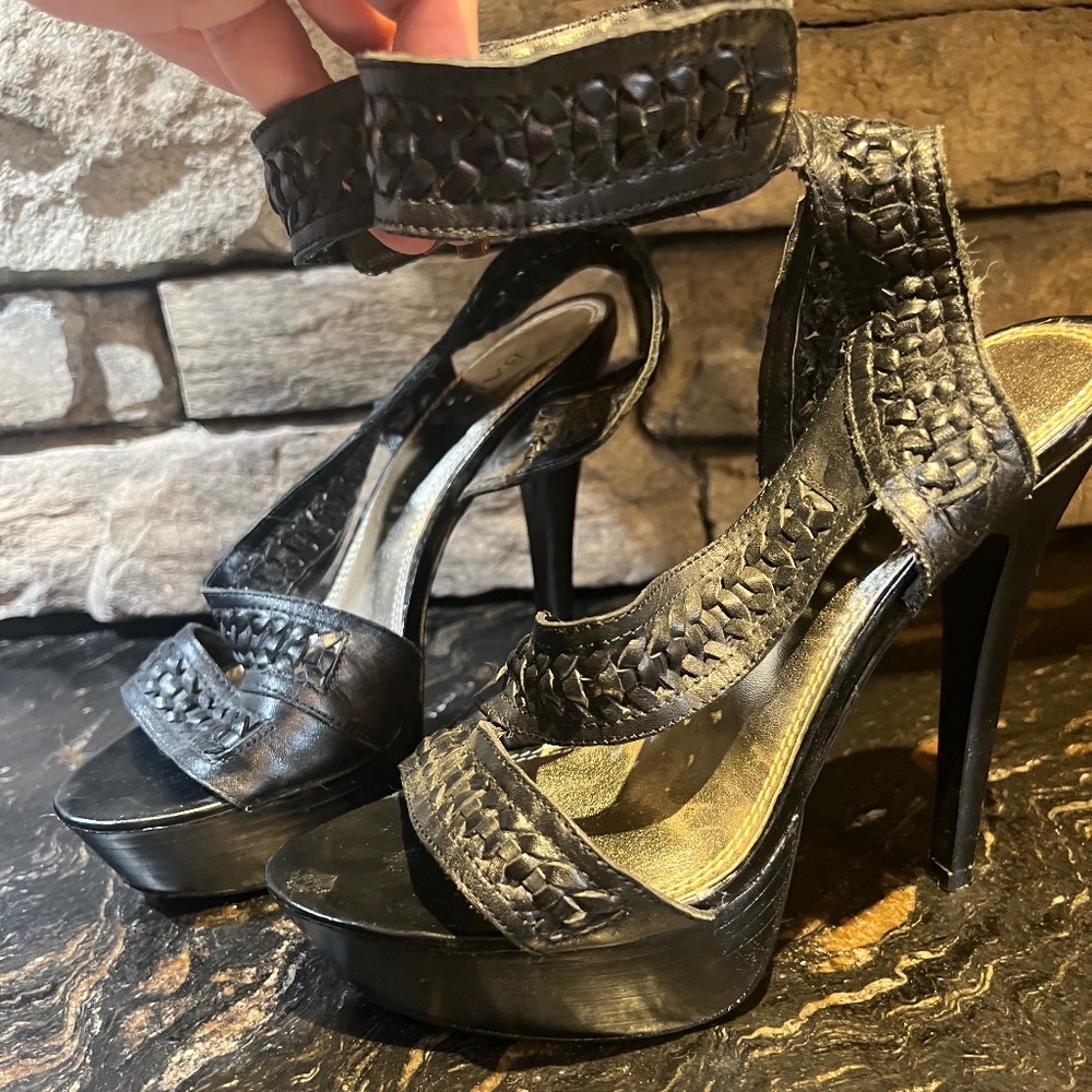 Strap leather heels